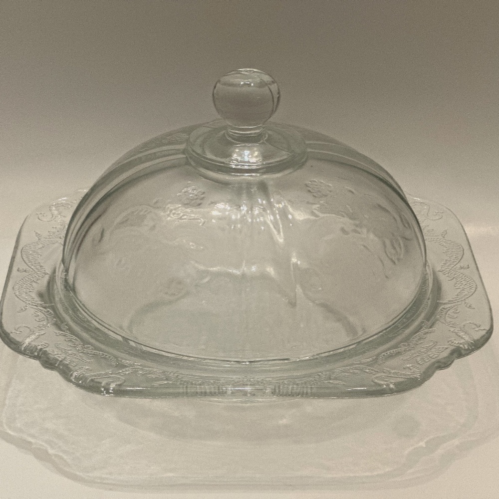 Rare 1940s Vintage Depression Glass Butter Dish with Lid